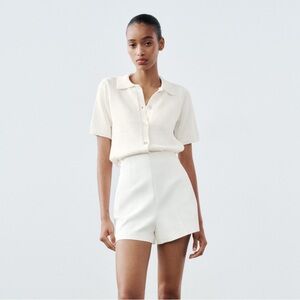 Zara Basic Knit Polo Collar Top in White size medium NWT